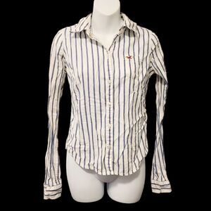 2/$20 Hollister Blue & White Stripes Buttons Down Shirt Size: M
